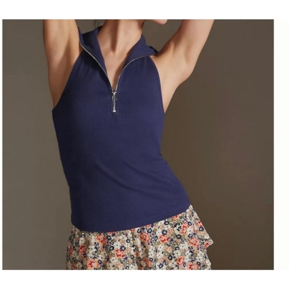 Anthropologie Maeve quarter zip halter top blue size MP